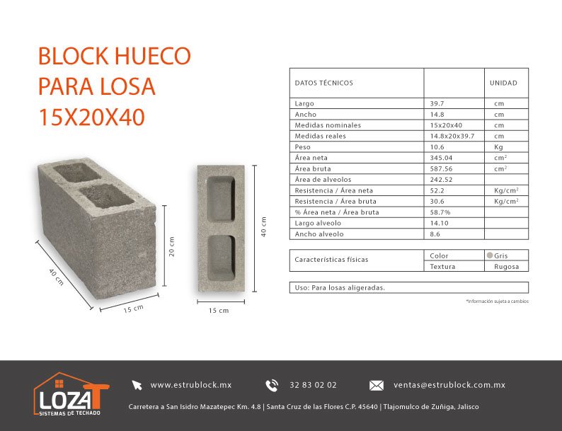 Block Hueco de Losa 15x20x40