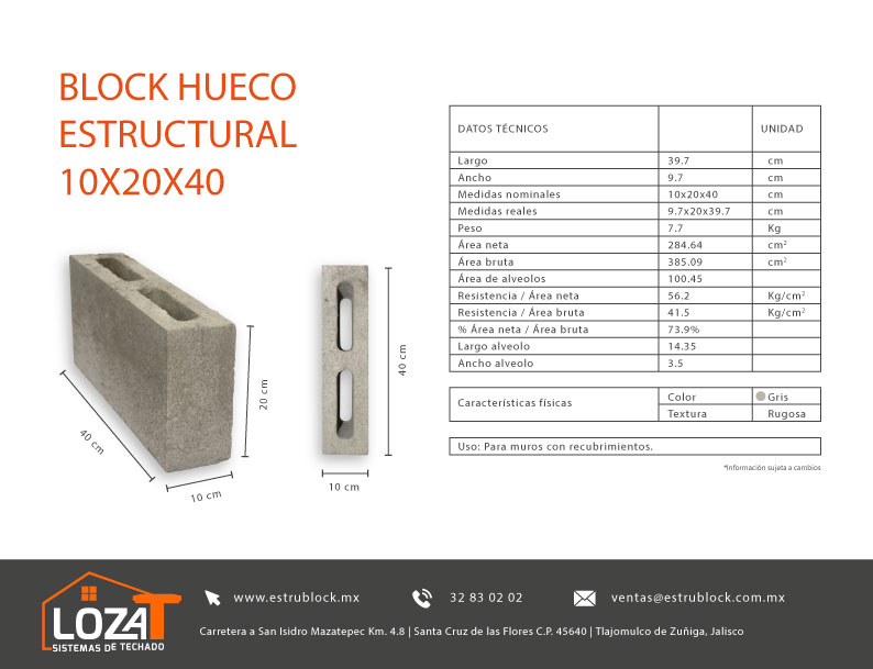 Block Hueco Estructural 10x20x40 R40 