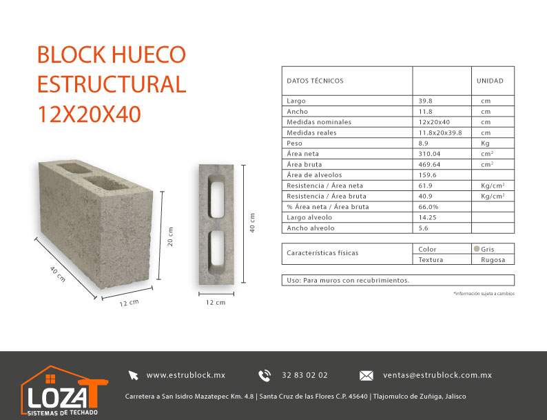 Block Hueco 12x20x40 R 60 varios colores 