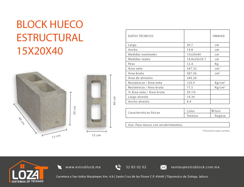 Block Hueco Estructural 15x20x40 R40 