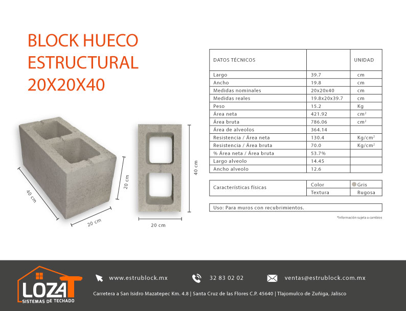 Block Hueco 20x20x40 R 60 COLOR 